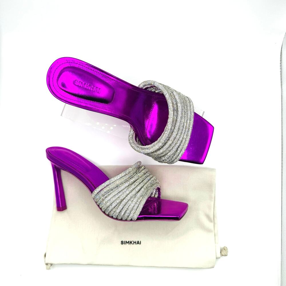 Jonathan Simkhai Fuchsia Crystal Embellished Slide Sandals Heels EU 38